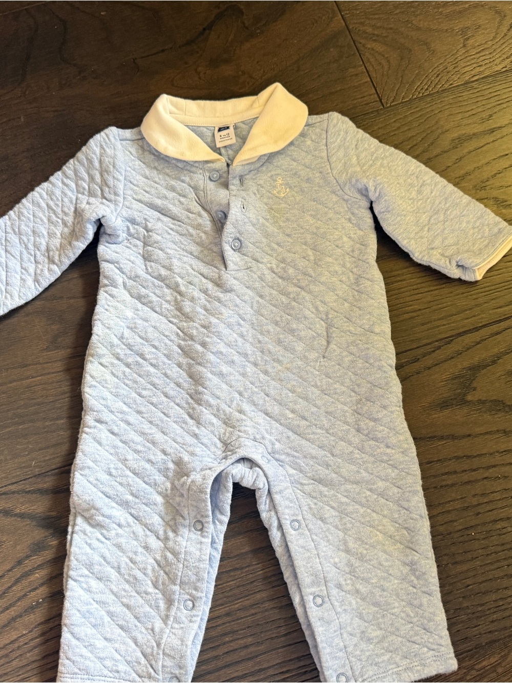 Janie and Jack Light Blue Quilted Baby One-Piece with White Collar